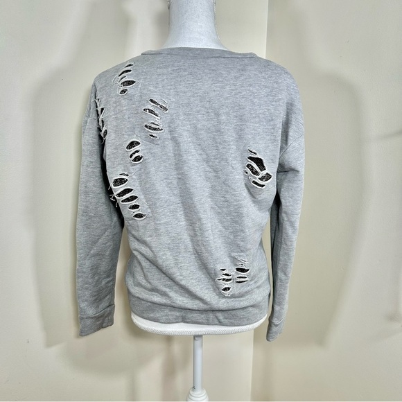 GENERATION LOVE Tyrion Ripped Chainmail Sweatshirt in Gray sz M - Picture 5 of 6